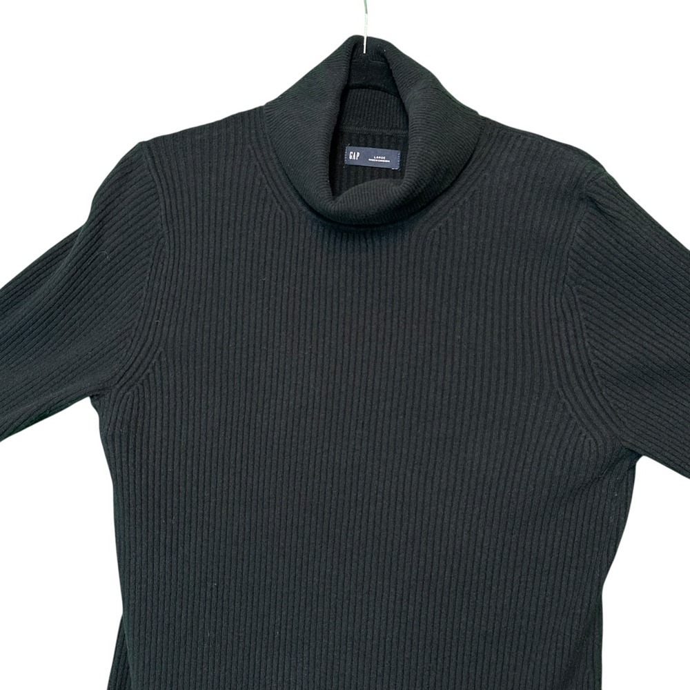 GAP Cash Soft Ribbed Turtleneck Midi Sweater Dress Black Large Long Sleeve Knit - Picture 7 of 14